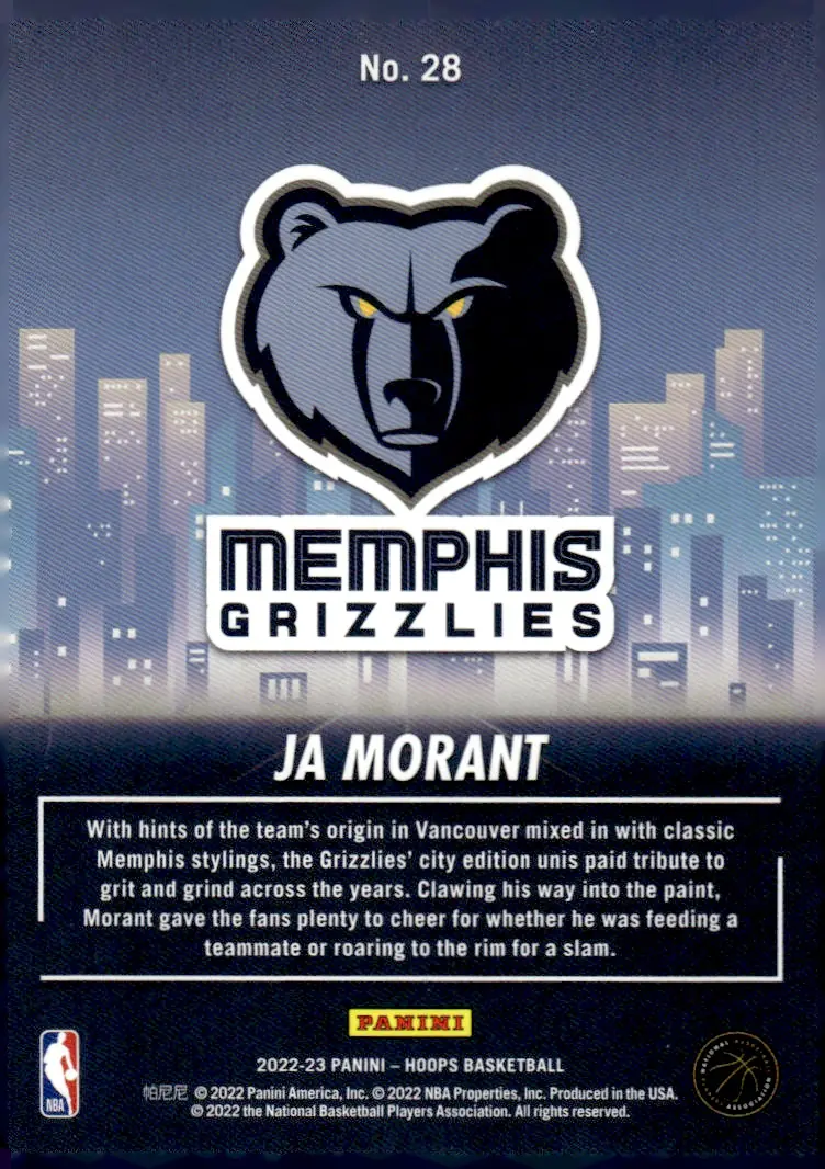 2022-23 NBA Hoops #28 Ja Morant (back)