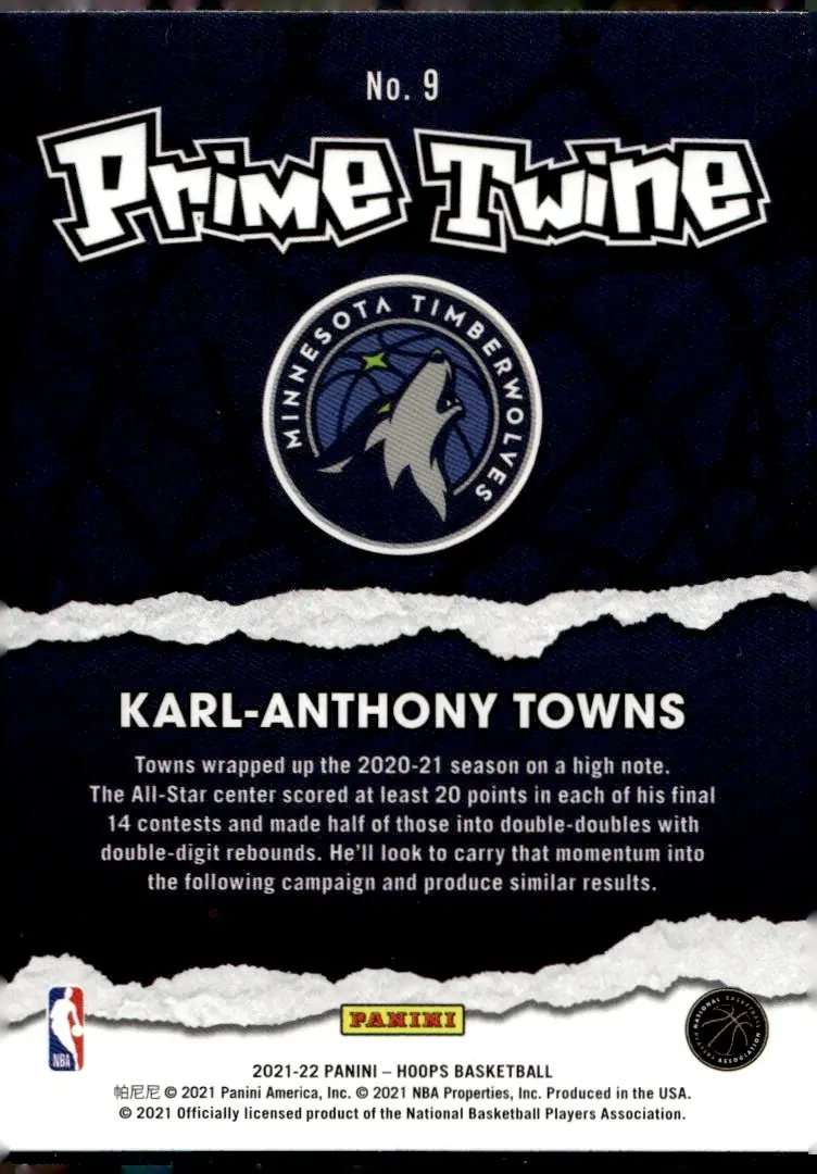 2021-22 NBA Hoops #9 Karl-Anthony Towns (back)