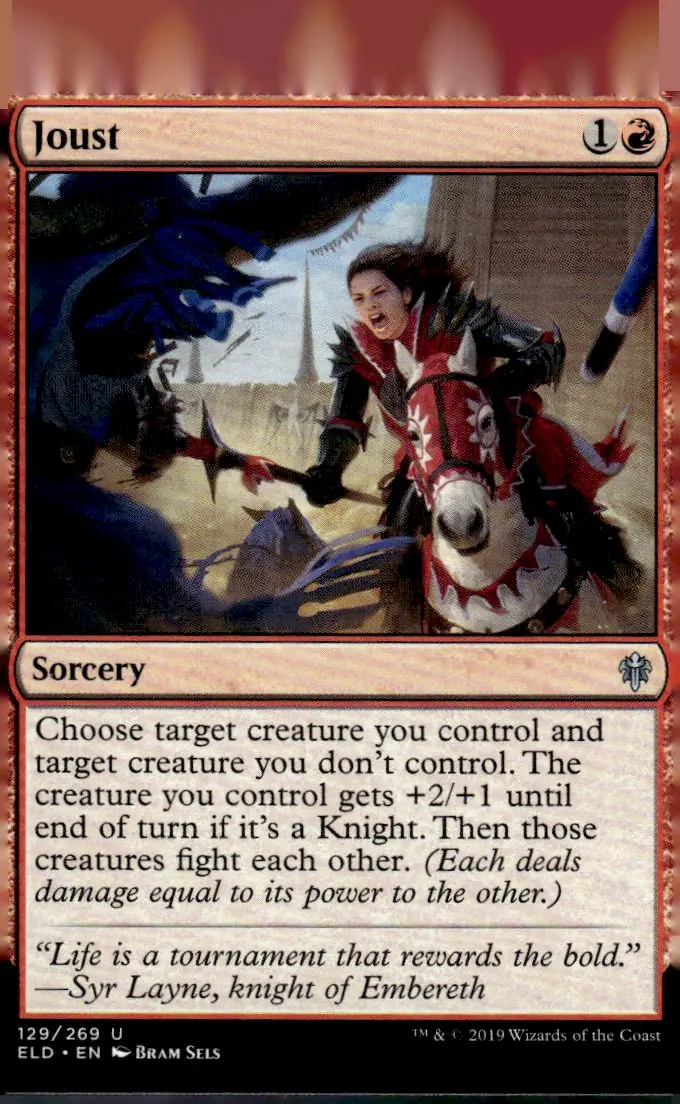 2019 Magic: The Gathering - Throne of Eldraine (ELD) #129/269 Joust (card name); artwork by Bram Sels (front)