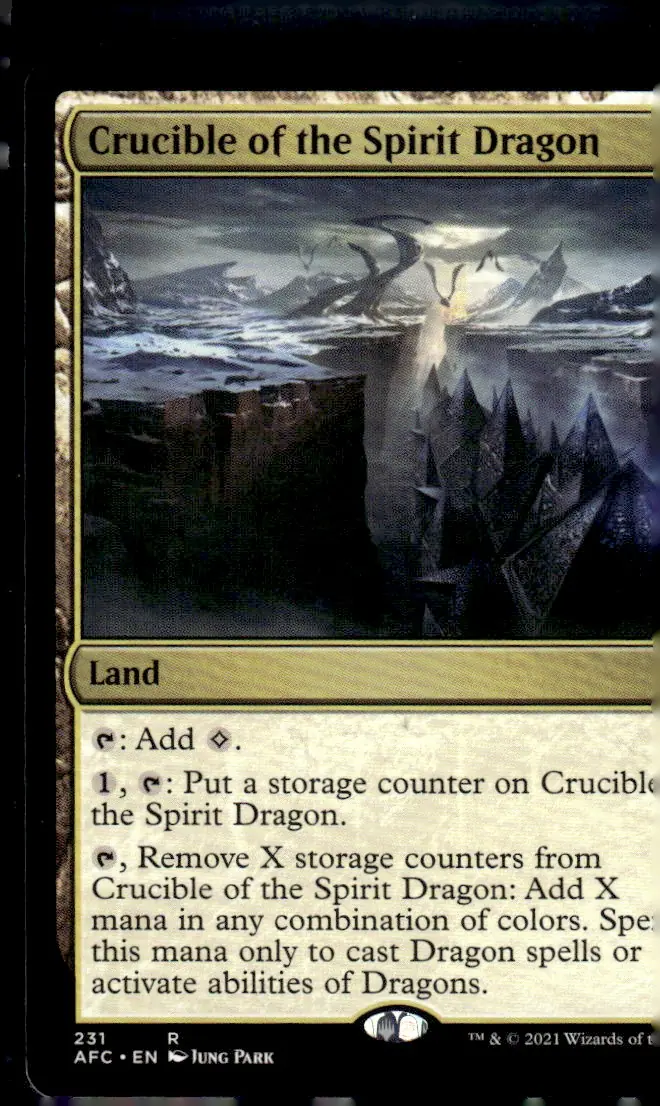 2021 Adventures in the Forgotten Realms Commander (AFC) #231 Crucible of the Spirit Dragon (card name); art by Jung Park (front)