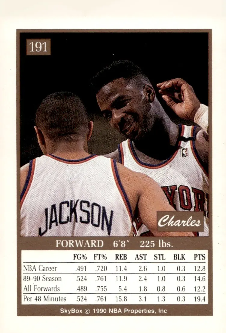 1990-91 SkyBox #191 Charles Oakley (back)