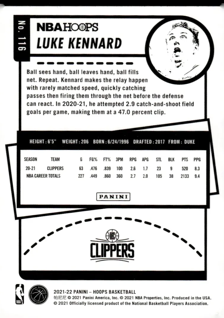 2021-22 NBA Hoops #116 Luke Kennard (back)