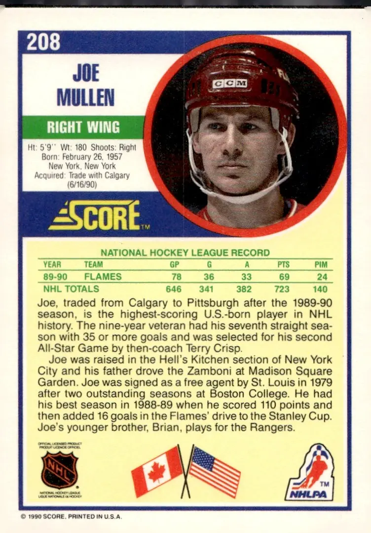 1990-91 Score (American) #208 Joe Mullen (back)
