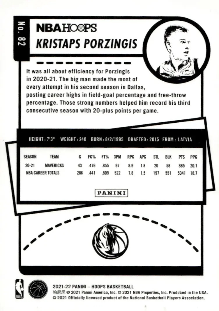 2021-22 NBA Hoops #82 Kristaps Porzingis (back)