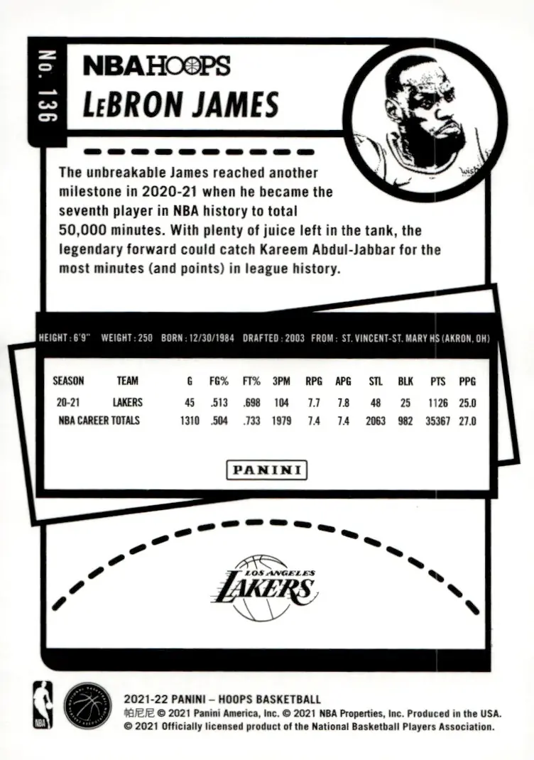 2021-22 NBA Hoops #136 LeBron James (back)