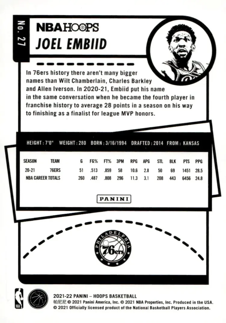 2021-22 NBA Hoops #27 Joel Embiid (back)