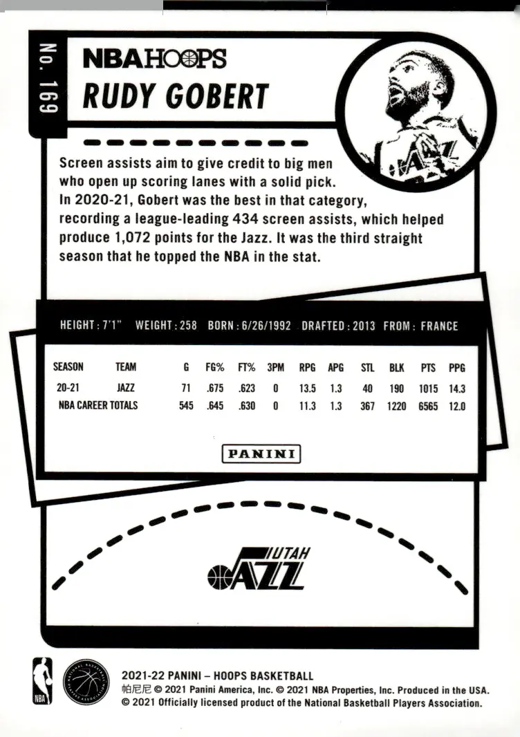 2021-22 NBA Hoops #169 Rudy Gobert (back)