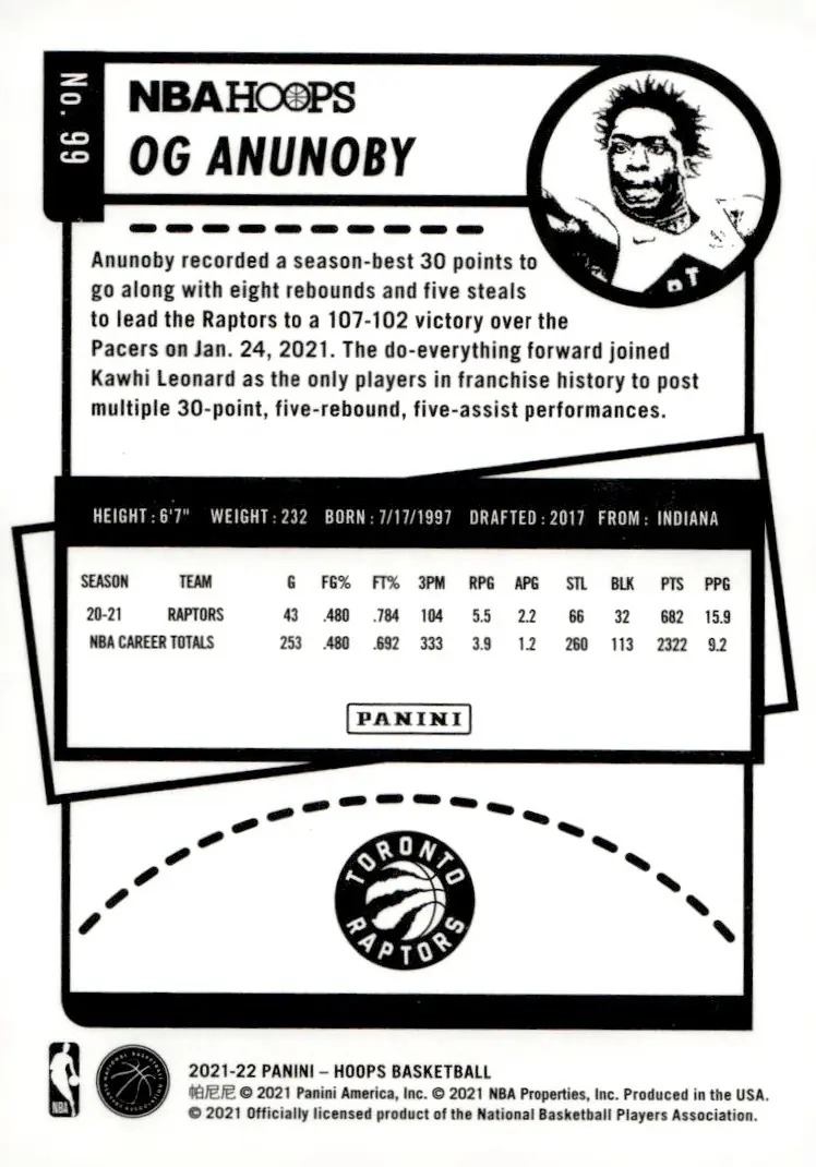 2021-22 NBA Hoops #99 OG Anunoby (back)