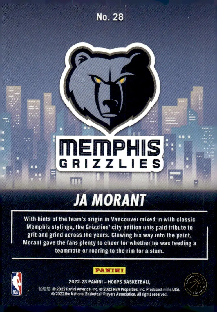 2022-23 NBA Hoops #28 Ja Morant (back)