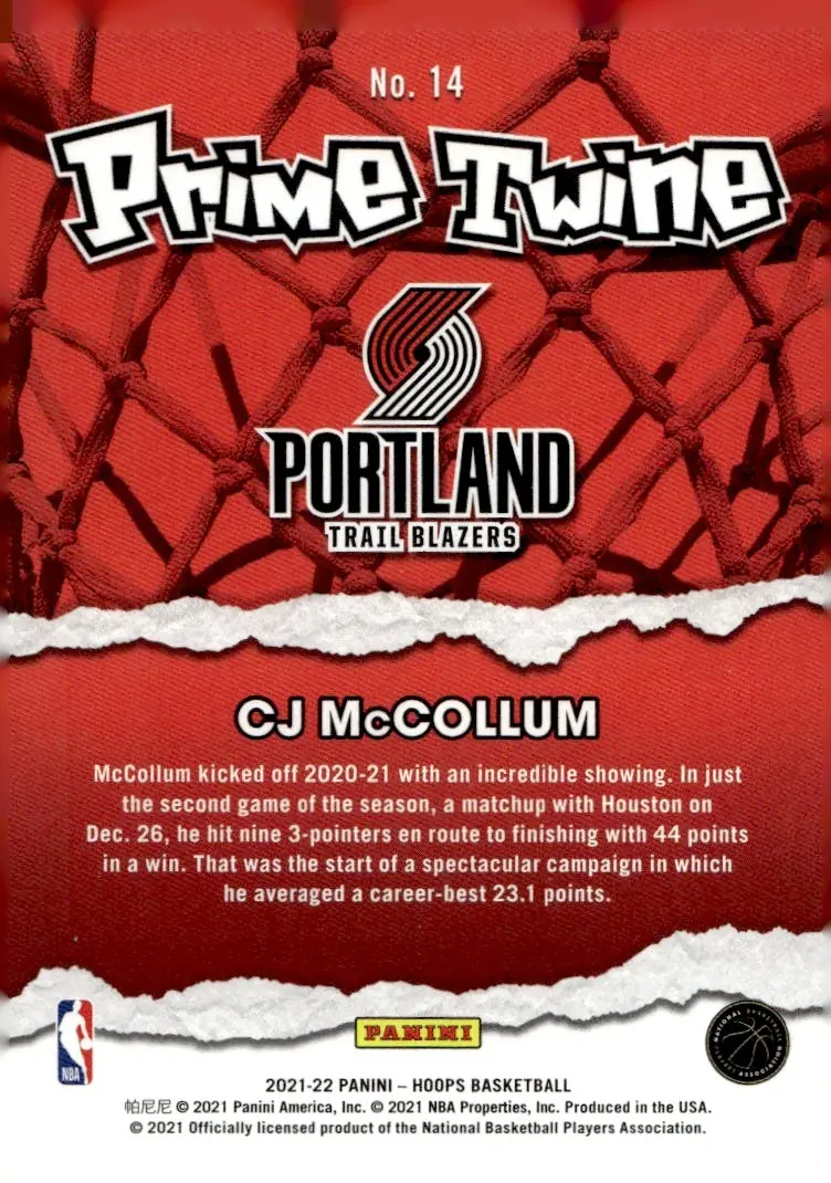 2021-22 NBA Hoops #14 CJ McCollum (back)