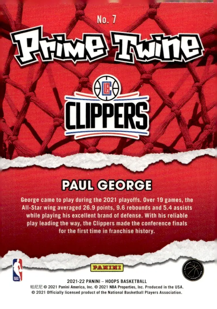 2021-22 NBA Hoops #7 Paul George (back)