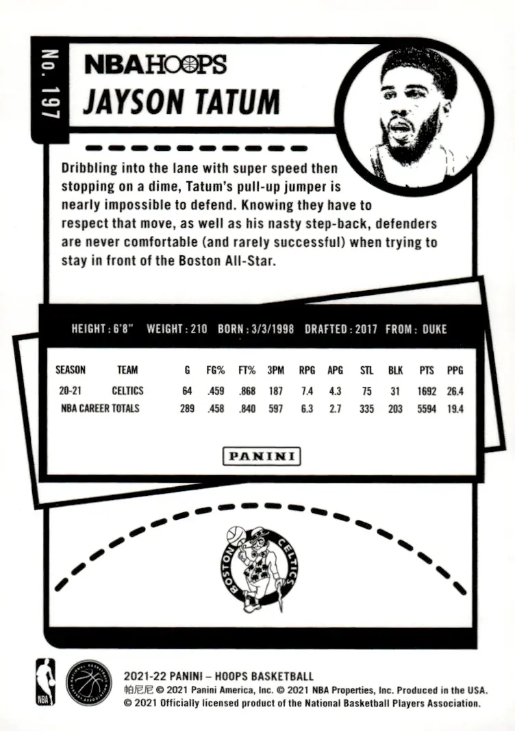 2021-22 NBA Hoops #197 Jayson Tatum (back)