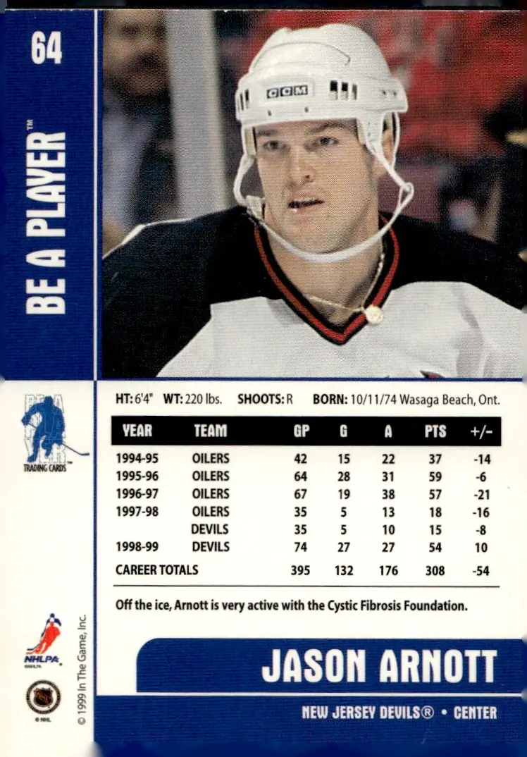 1999-00 Be A Player Memorabilia #64 Jason Arnott (back)