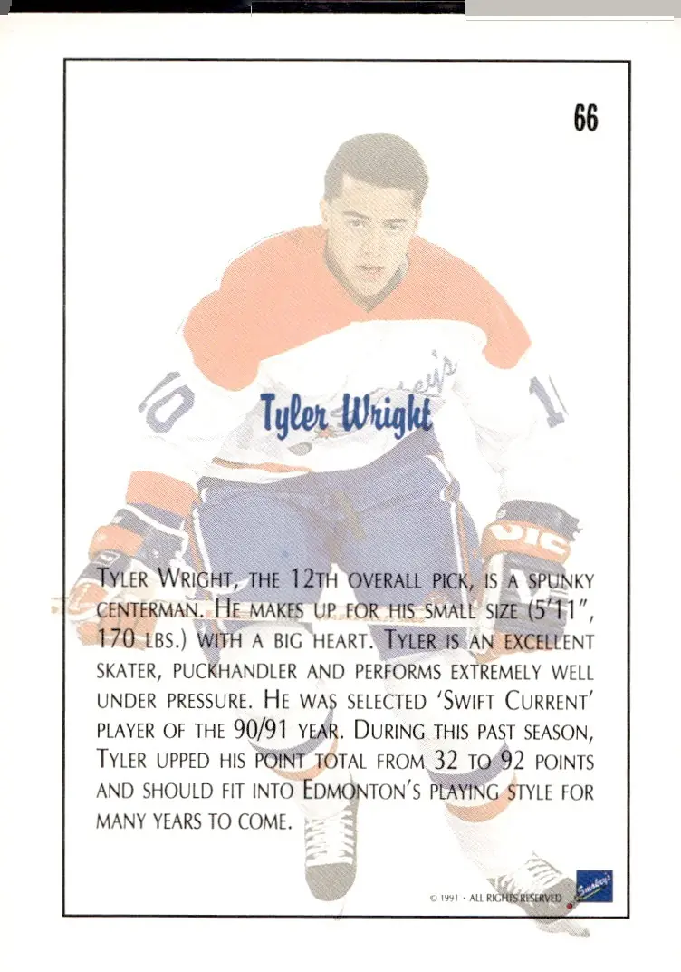 1991 Classic Draft Picks #66 Tyler Wright (back)