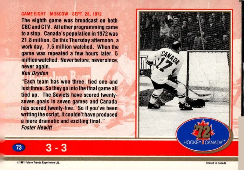 1991-92 Future Trends Canada '72 #73 Card (back)