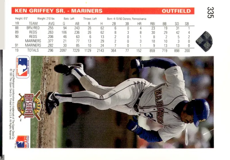 1992 Upper Deck #335 Ken Griffey Sr. (back)