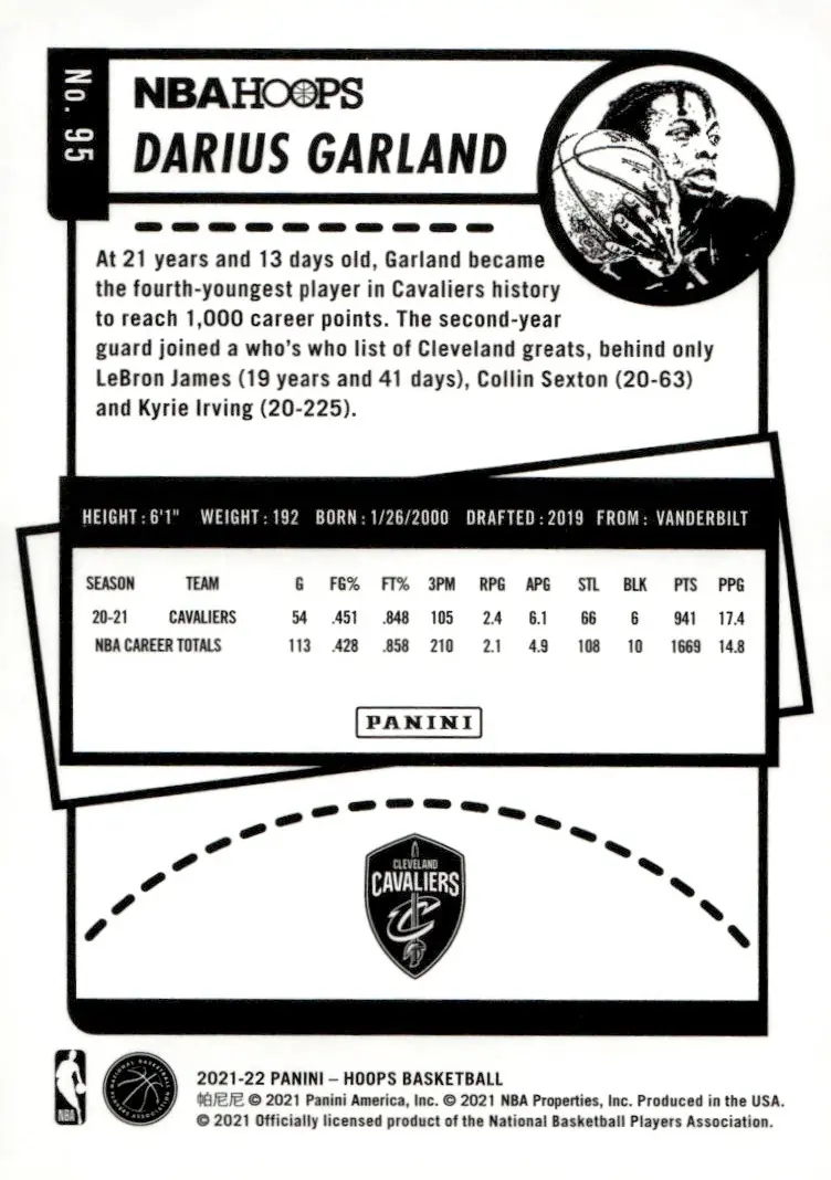 2021-22 NBA Hoops #95 Darius Garland (back)
