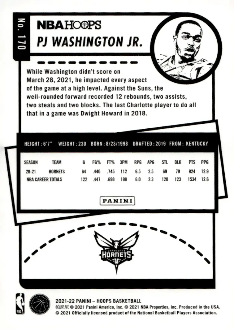 2021-22 NBA Hoops #170 PJ Washington Jr. (back)