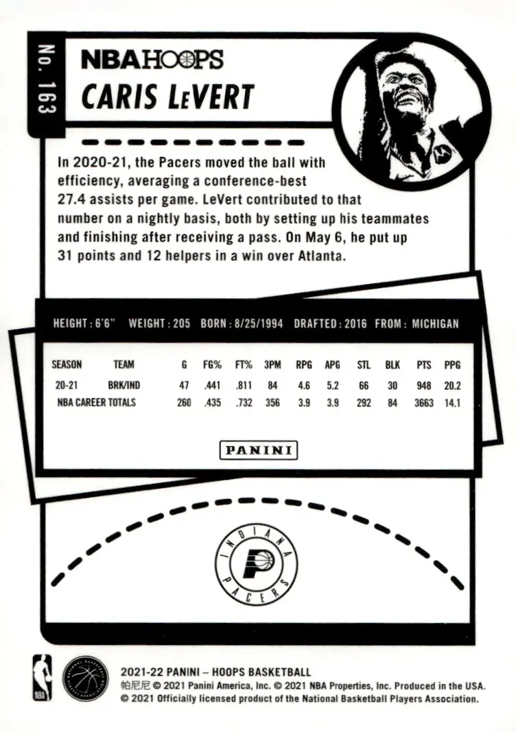 2021-22 NBA Hoops #163 Caris LeVert (back)