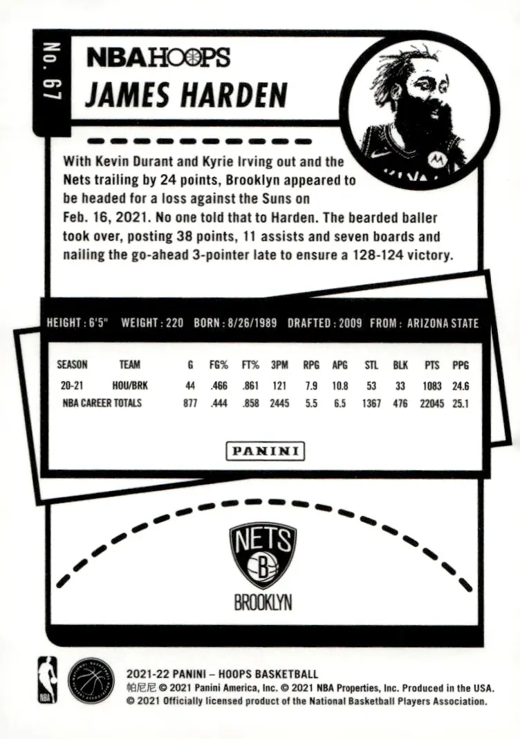 2021-22 NBA Hoops #67 James Harden (back)