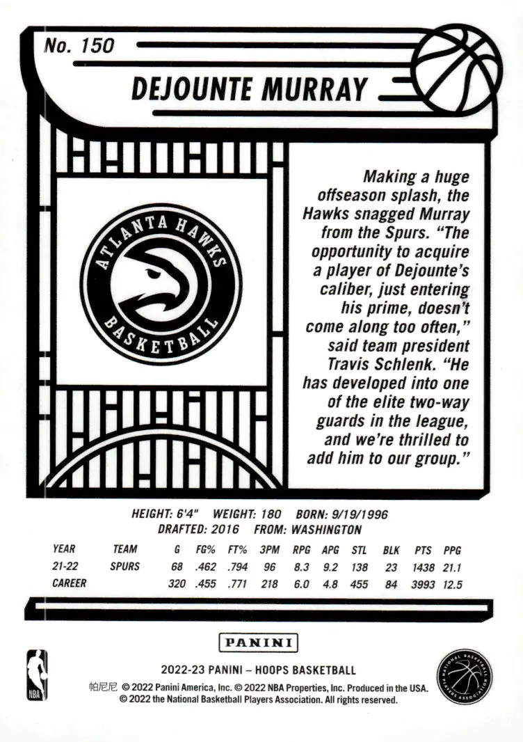 2022-23 NBA Hoops #150 Dejounte Murray (back)