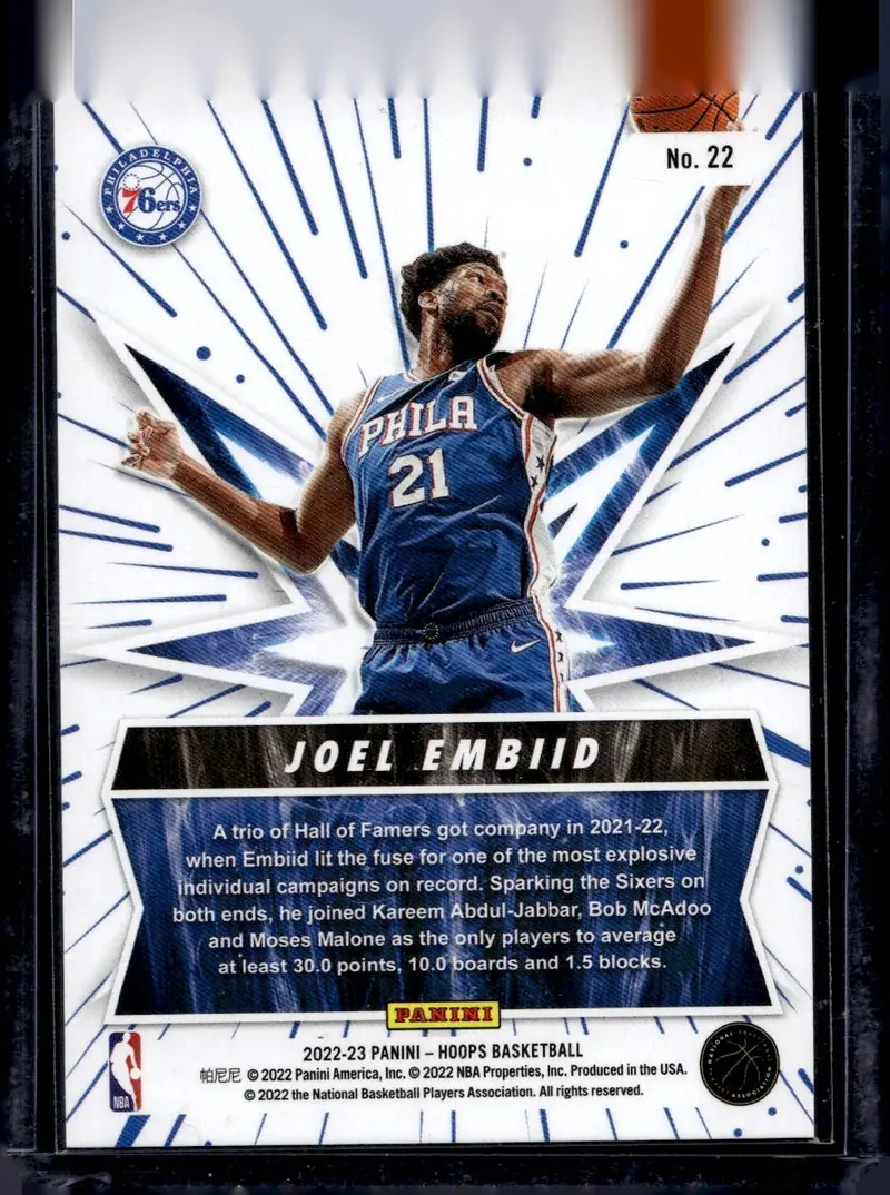 2022-23 NBA Hoops #22 Joel Embiid – Holo (back)