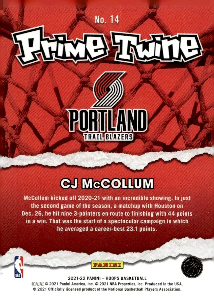 2021-22 NBA Hoops #14 CJ McCollum (back)