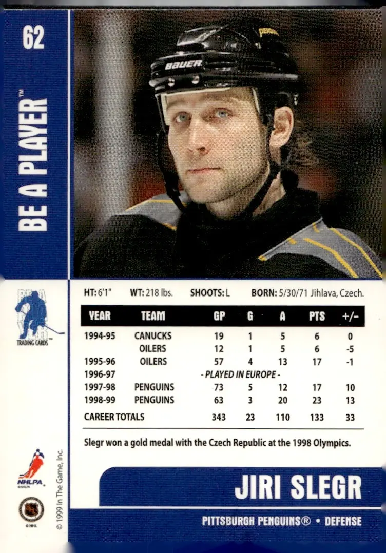1999-00 Be A Player Memorabilia #62 Jiri Slegr (back)