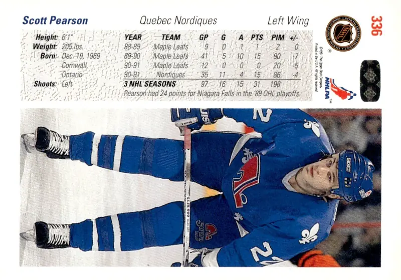 1991-92 Upper Deck #336 Scott Pearson (back)