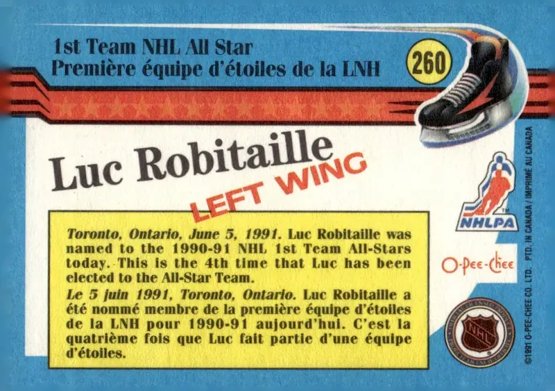1991-92 O-Pee-Chee #260 Luc Robitaille (back)