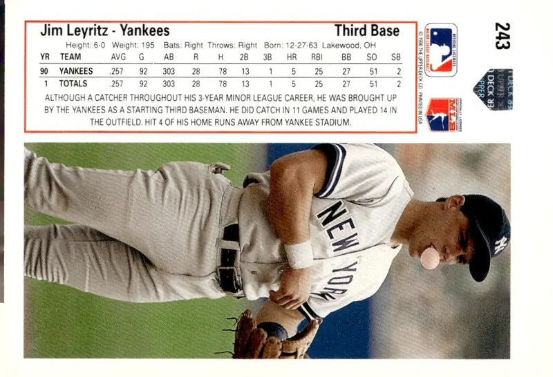 1991 Upper Deck #243 Jim Leyritz (back)