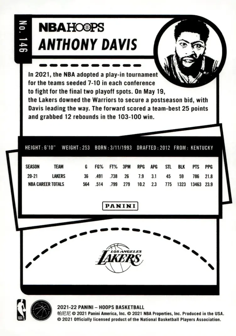 2021-22 NBA Hoops #146 Anthony Davis (back)