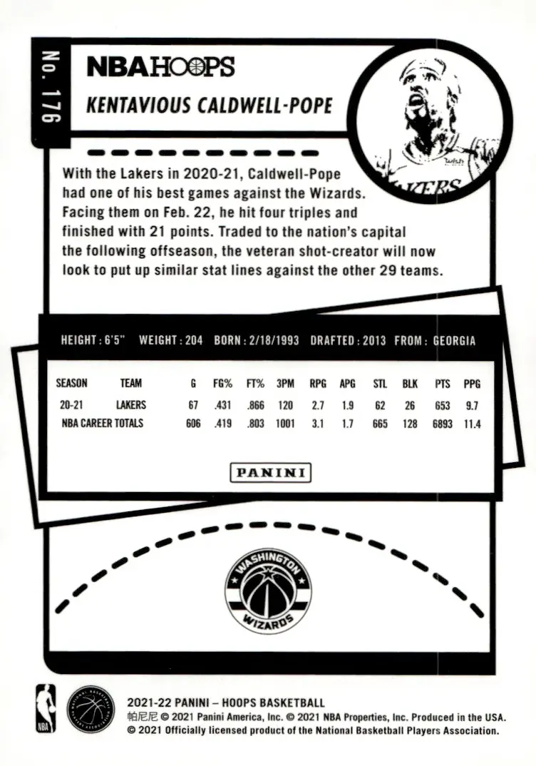 2021-22 NBA Hoops #176 Kentavious Caldwell-Pope (back)