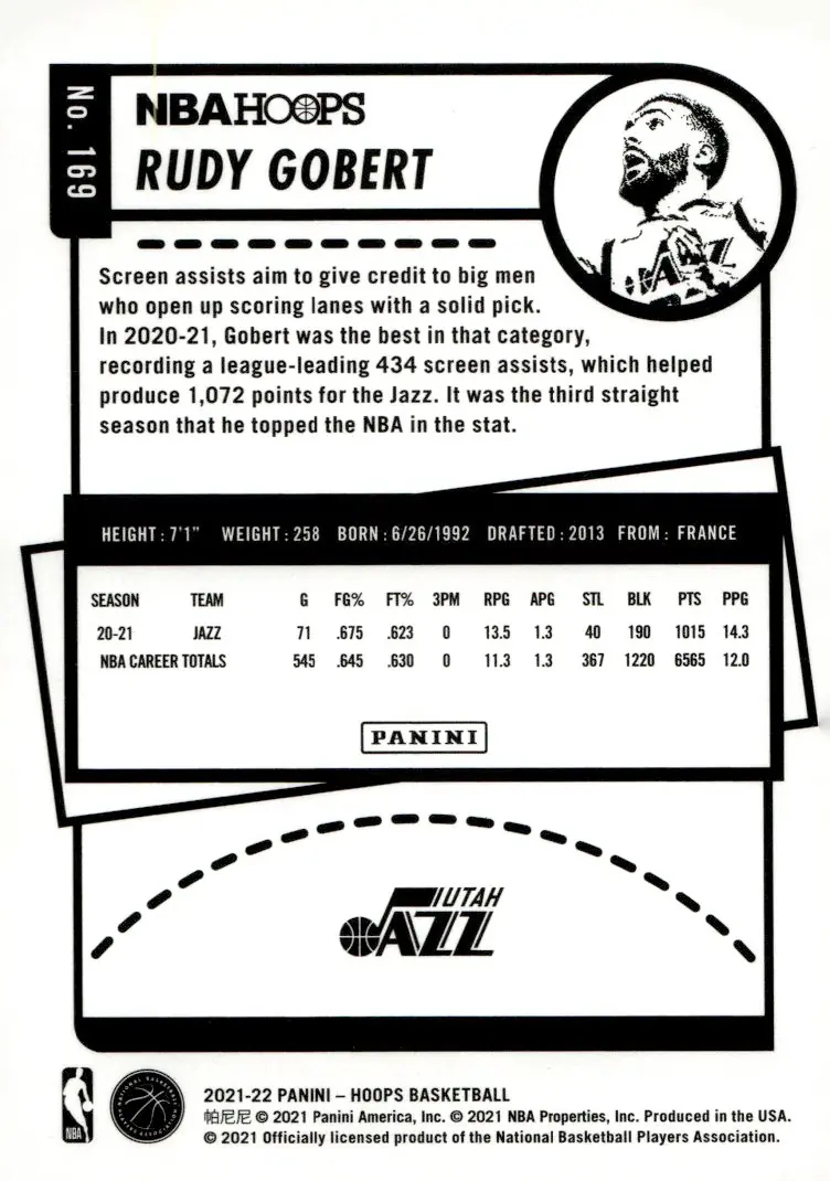2021-22 NBA Hoops #169 Rudy Gobert (back)