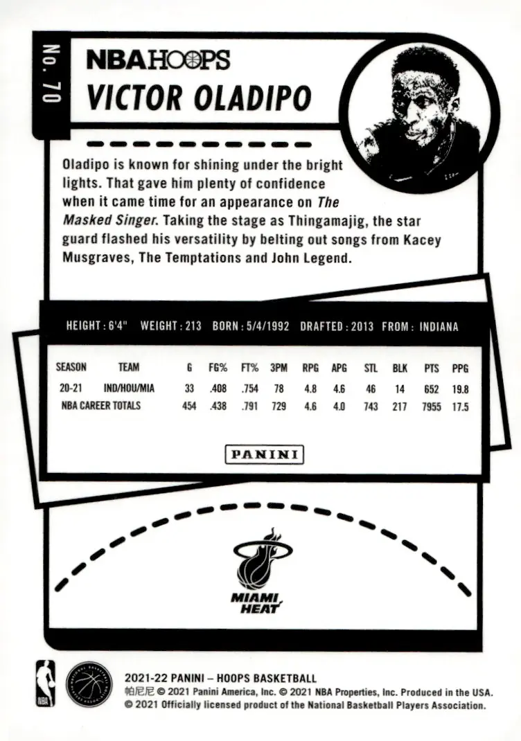 2021-22 NBA Hoops #70 Victor Oladipo (back)