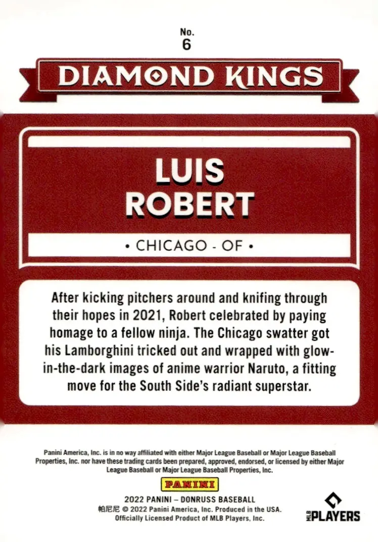 2022 Panini Donruss Baseball #6 Luis Robert (back)