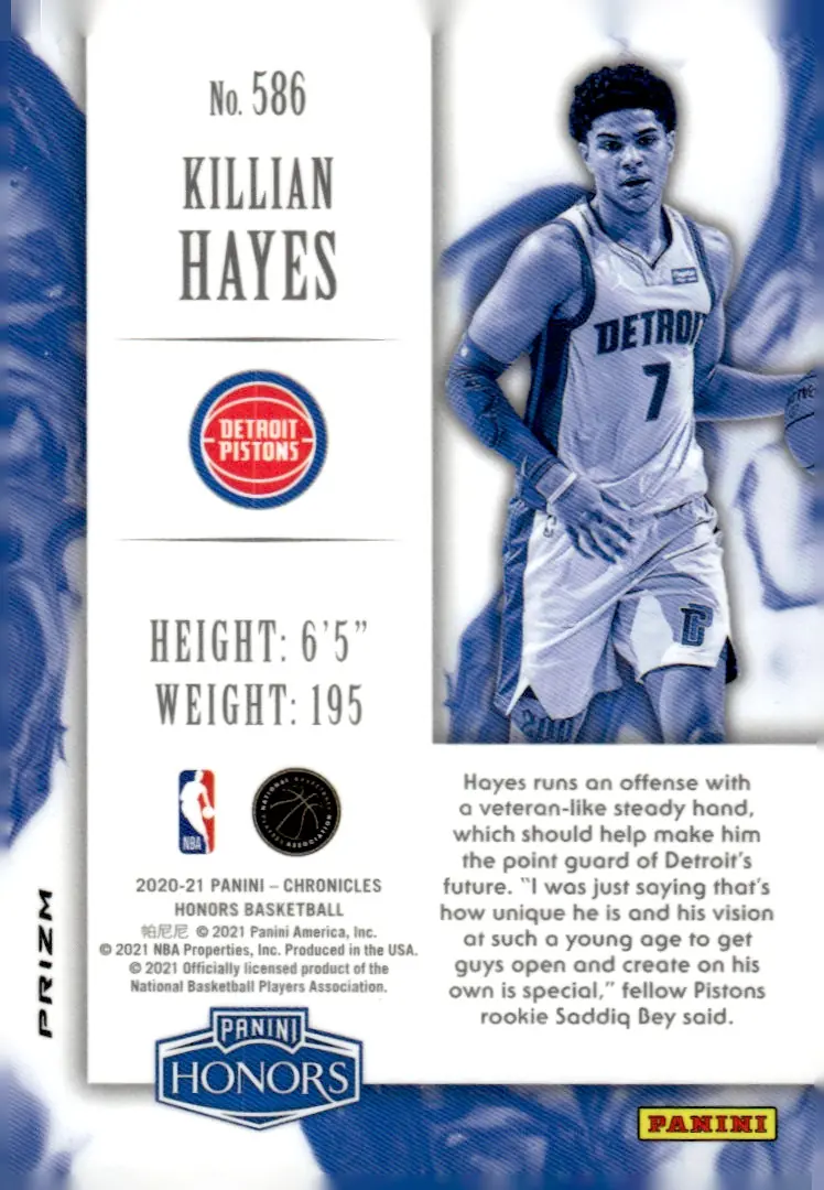 2020-21 Chronicles #586 Killian Hayes – Pink Prizm (back)