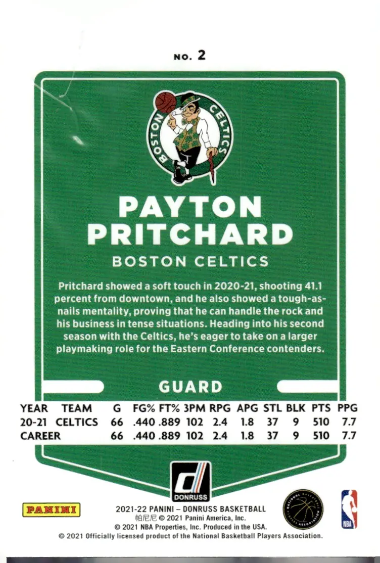 2021-22 Donruss #2 Payton Pritchard (back)