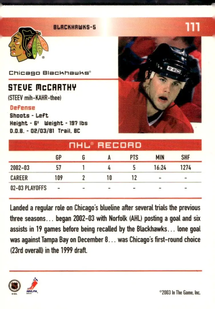 2003-04 In The Game Action #111 Steve McCarthy (back)