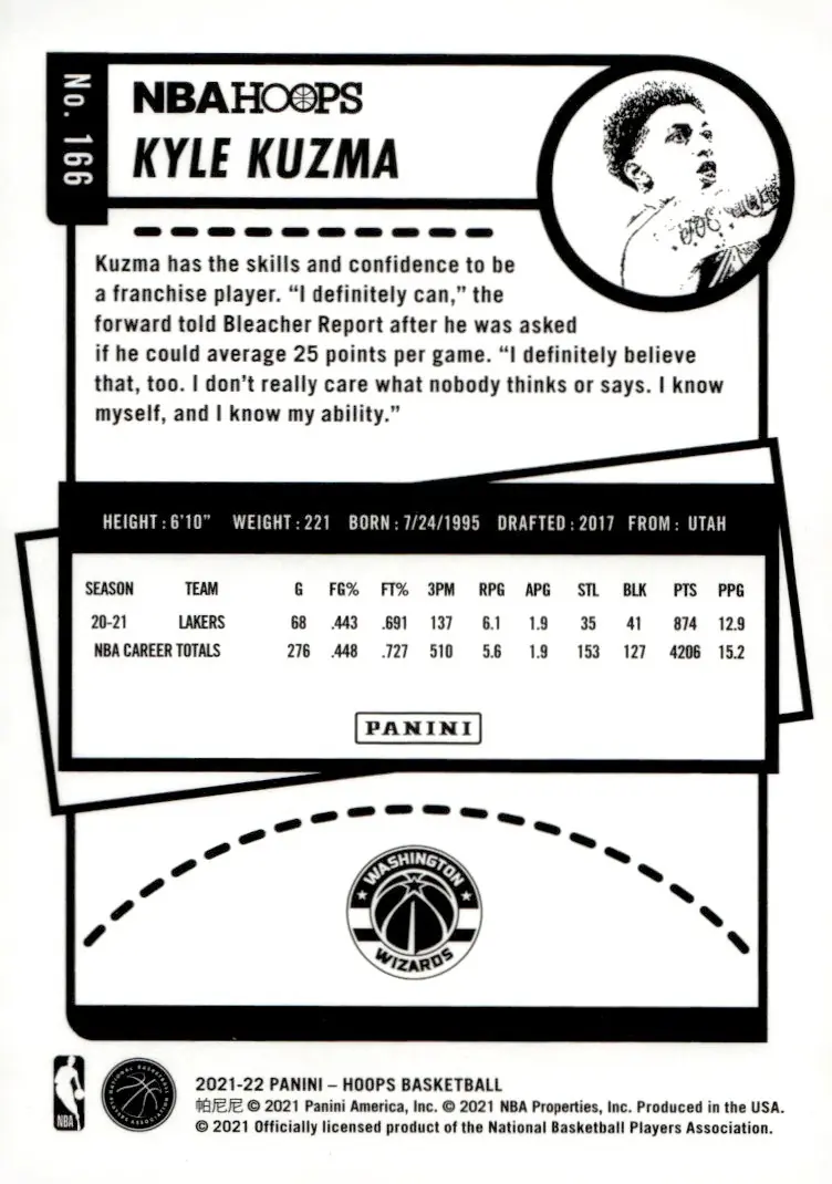 2021-22 NBA Hoops #166 Kyle Kuzma (back)