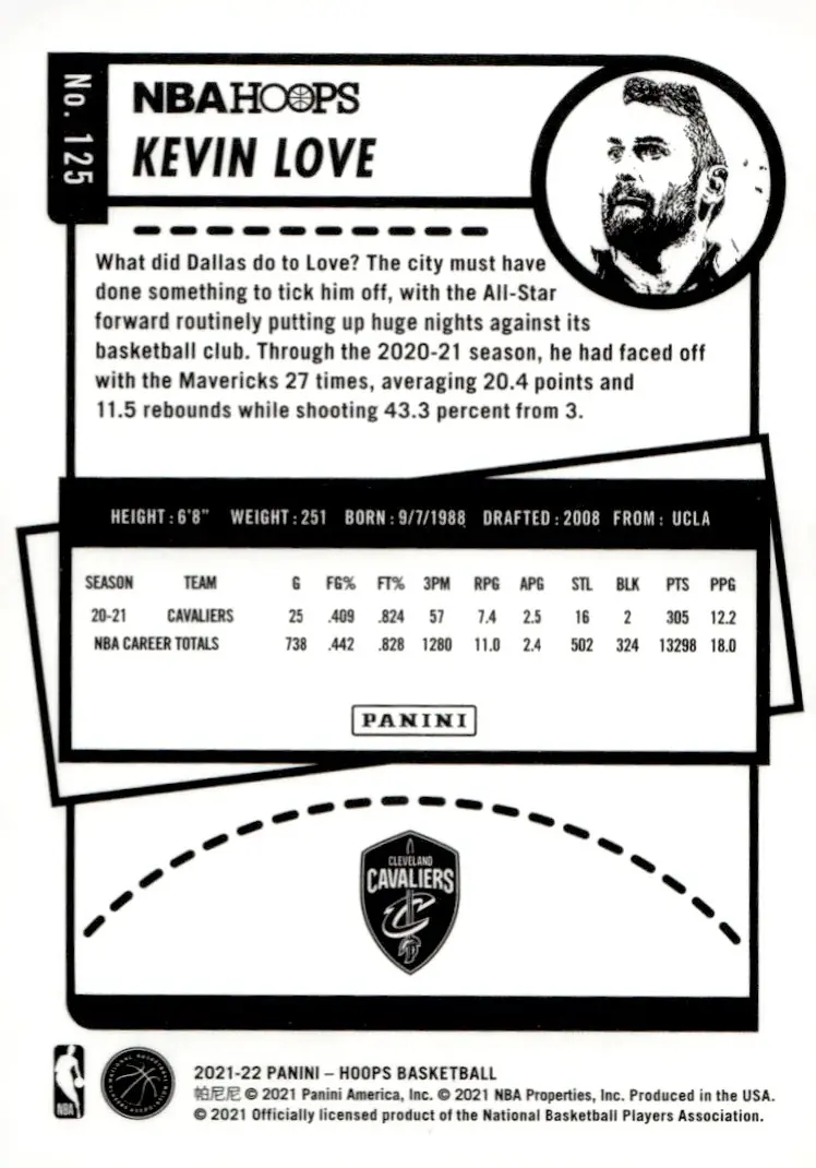 2021-22 NBA Hoops #125 Kevin Love (back)