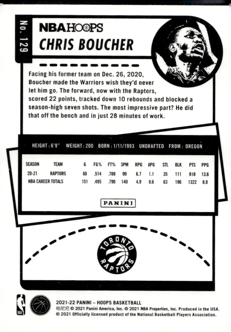 2021-22 NBA Hoops #129 Chris Boucher (back)