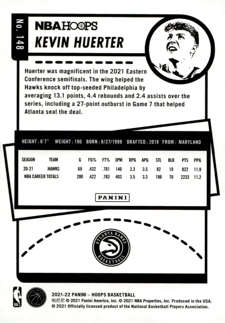 2021-22 NBA Hoops #148 Kevin Huerter (back)