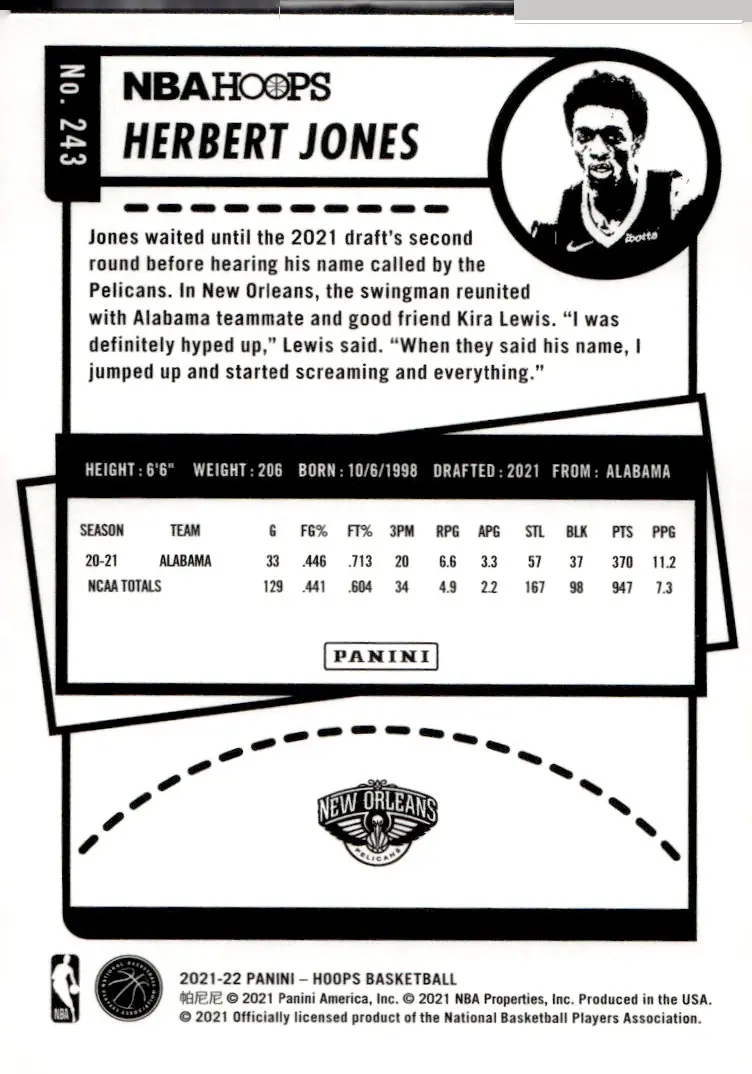 2021-22 NBA Hoops #243 Herbert Jones (back)