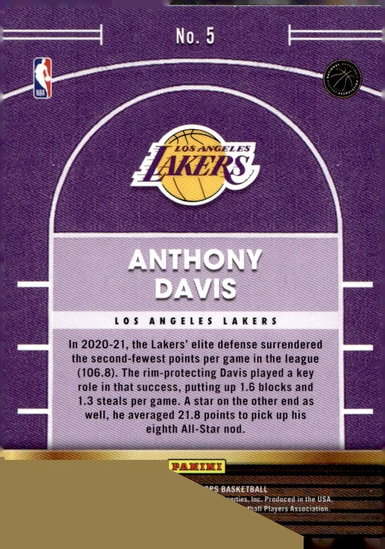 2021-22 NBA Hoops #5 Anthony Davis (back)