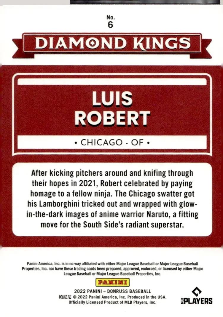 2022 Donruss Baseball #6 Luis Robert (back)