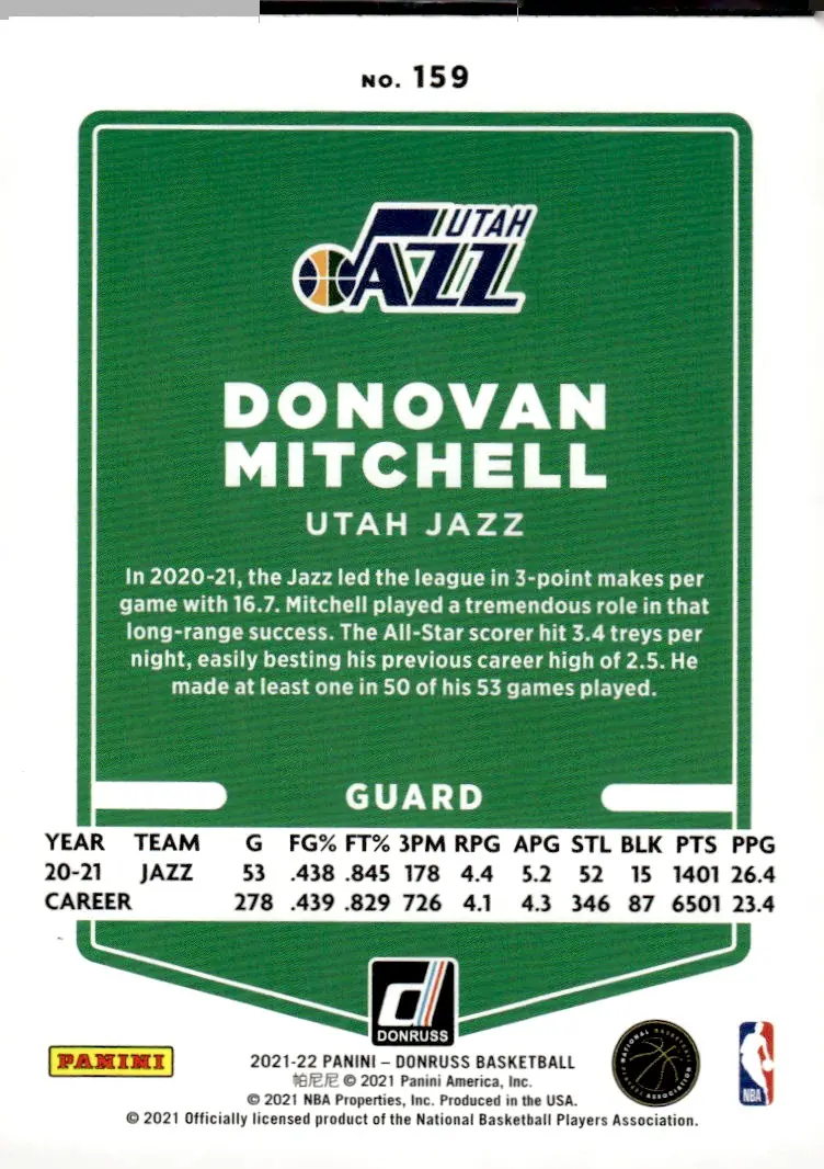 2021-22 Donruss #159 Donovan Mitchell (back)
