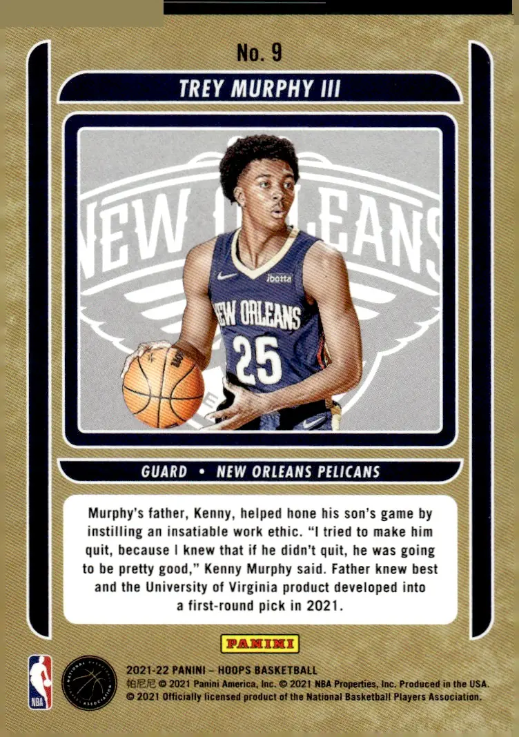 2021-22 NBA Hoops #9 Trey Murphy III (back)