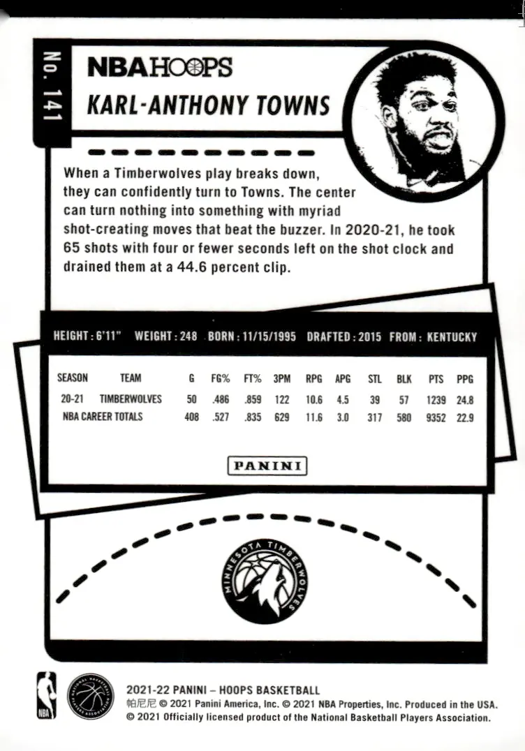2021-22 NBA Hoops #141 Karl-Anthony Towns (back)