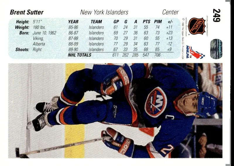 1990-91 Upper Deck #249 Brent Sutter (back)